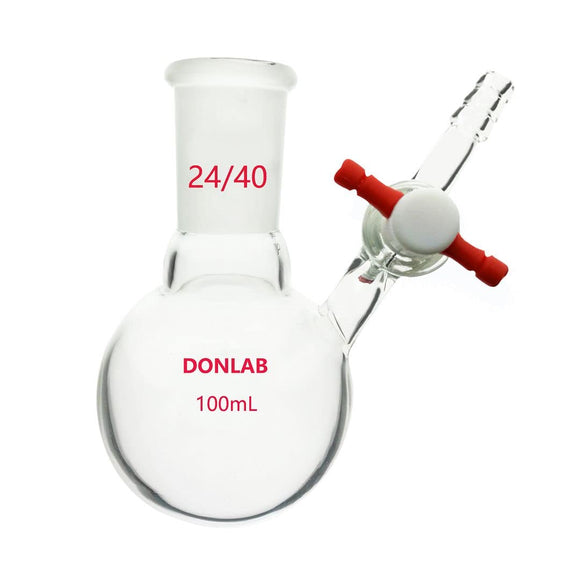 DONLAB FLR-02 ASTM STD Glass Round Bottom Reaction Flask 24/40 Joint PTFE Stopcock 100ml,250ml,500ml,1000ml/1L,2000ml/2L