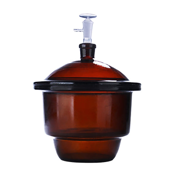DONLAB Glass Vacuum Amber Glass Desiccator Jar, Lab Dessicator Dryer with Porcelain Plate, Ground Glass Stopcork